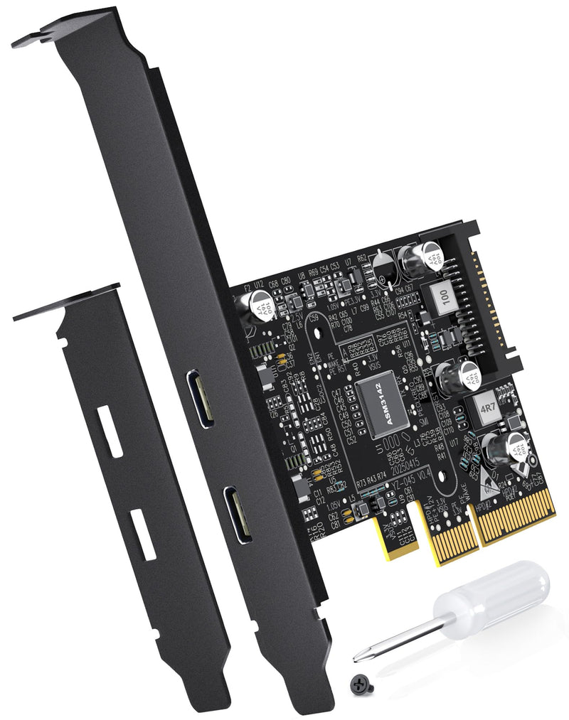 10Gbps PCIE USB C 3.2 Gen 2 Card, 2-Port PCle to USB C Expansion Card, PCI Express 3.0 x4 Adapter for Desktop PC, SSD Enclosures, Workstations, File Backup, Data only 2 UBS C Port Black