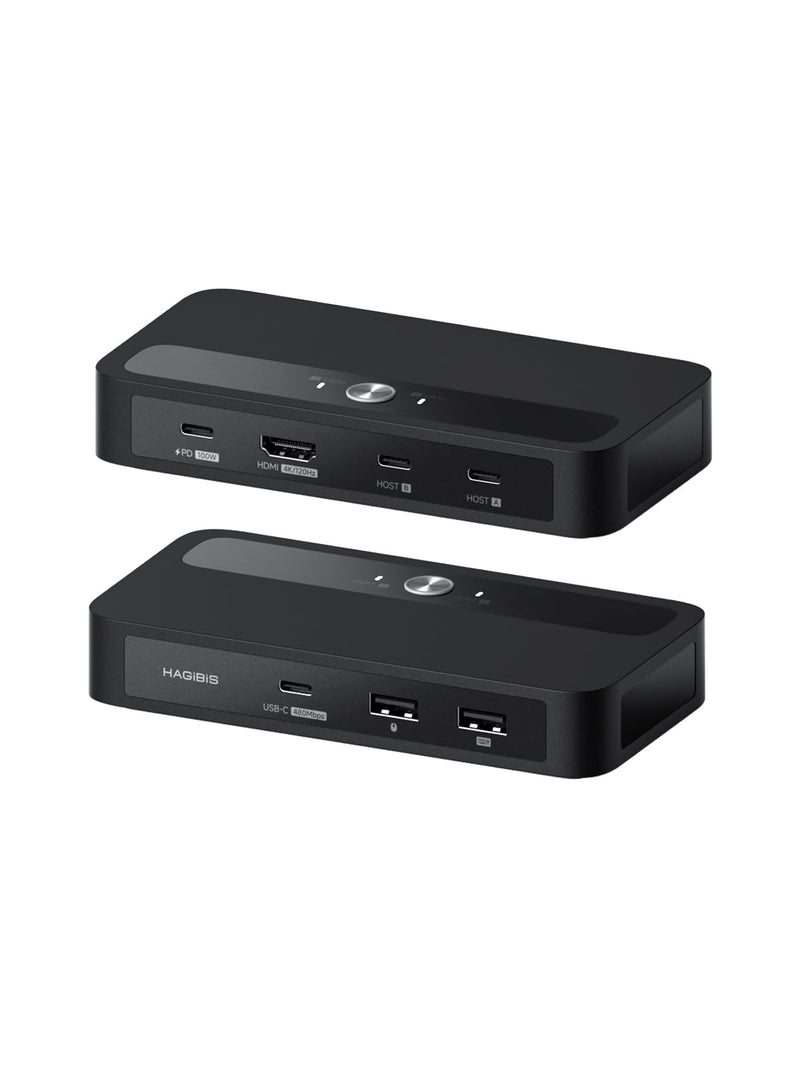 Hagibis KVM Switch 1 Monitor 2 Computers with 100W PD, 4K@120Hz HDMI, USB-C KVM Switcher Hub Sharing Monitor Keyboard Mouse Printer Scanner for Switch2 macOS Windows Linux