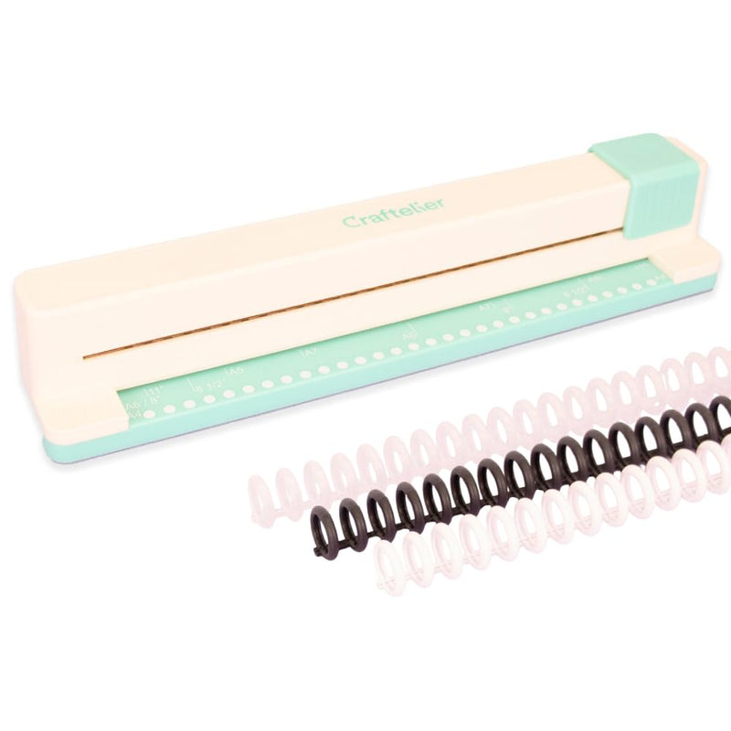 Craftelier - 30 Holes Binding Machine for Planners - A4, A5, A6, A7 and US Letter Size Formats - with 6 Spines of Black and White Tones - 5 Sheet Capacity Punch for Notebooks Making and Scrapbooking