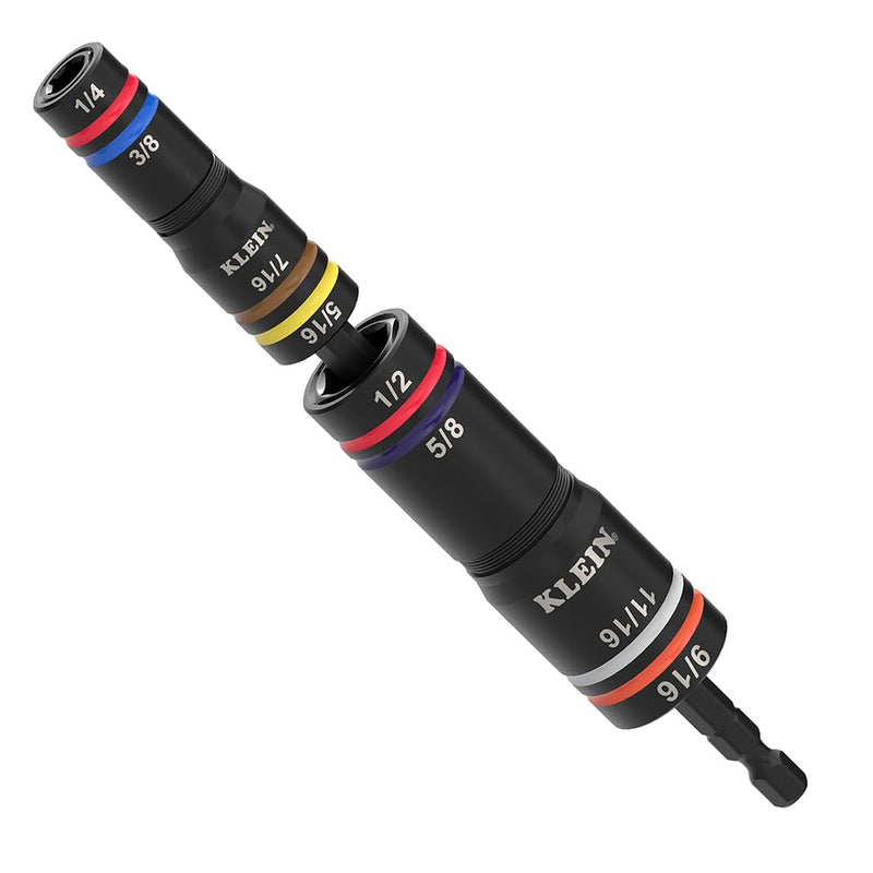 Klein Tools 652QS Quad Socket, 8 Sizes in 2 Sockets, 4-in-1 Color Coded SAE Impact Rated, Deep-Well Heavy-Duty, 1/4-Inch Drive, 6-1/2-Inch Shaft 8 Sizes, SAE