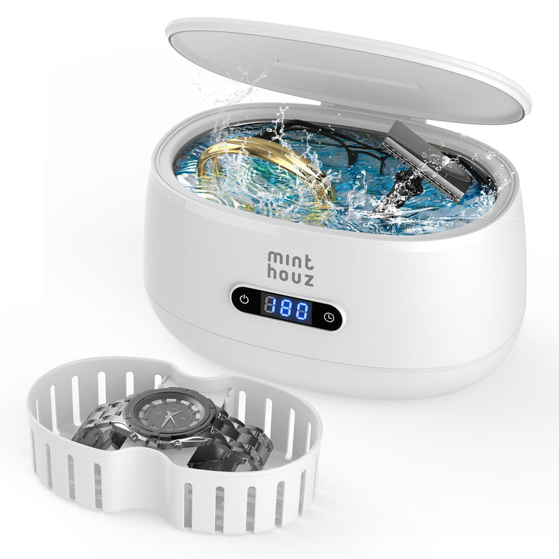 Minthouz Ultrasonic Jewelry Cleaner Machine with 5 Cleaning Modes, 40kHz Professional Sterling Silver Sonic Cleaner for Jewelry, Watch Strap, Eyeglass, Ring, Dentures Cleaning 600ML