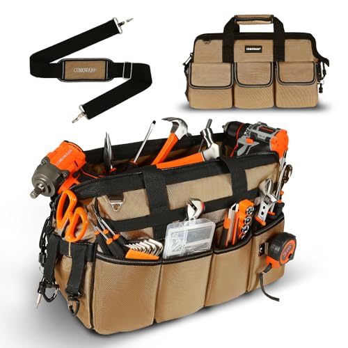16" Tool Bag, 19-Pocket Tool Organizer with Adjustable 51.2" Shoulder Strap