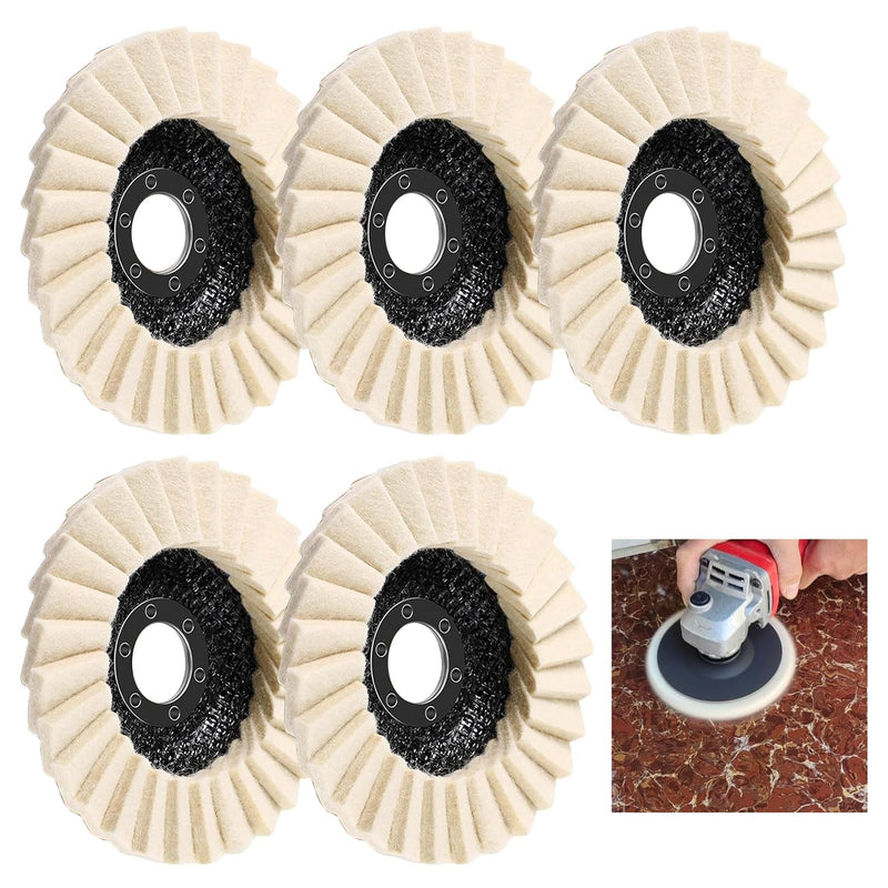 Pack of 5 Polishing Discs 125 x 22.2 mm Felt Polishing Fan Disc for Angle Grinder | Flex polishing disc shiny polishing discs made of wool felt for grinding and polishing paint wood, stainless steel plastic