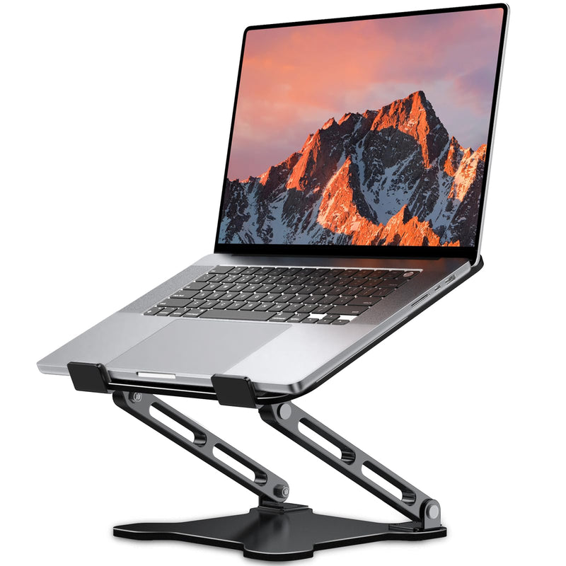Adjustable Laptop Stand for Desk, Metal Foldable Laptop Riser, Ventilated Cooling Bracket, Ergonominc Computer Notebook Stand for Desk Compatible with 10-15.6“ Laptops Classic Black