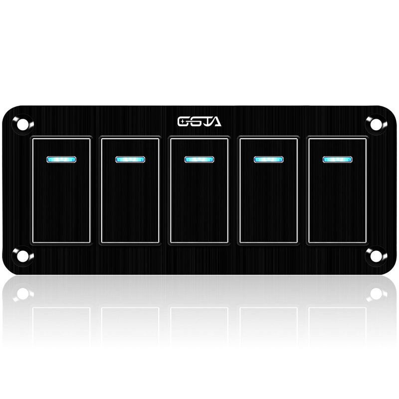 Rocker Switch Panel Waterproof,12v-24v Aluminum On/Off Waterproof Switch Panel for Boat ，Toggle Switch for Car Pickup Rv SUV Uvt ATV (5 Gang Black) Blue-Black G1 5 Gang
