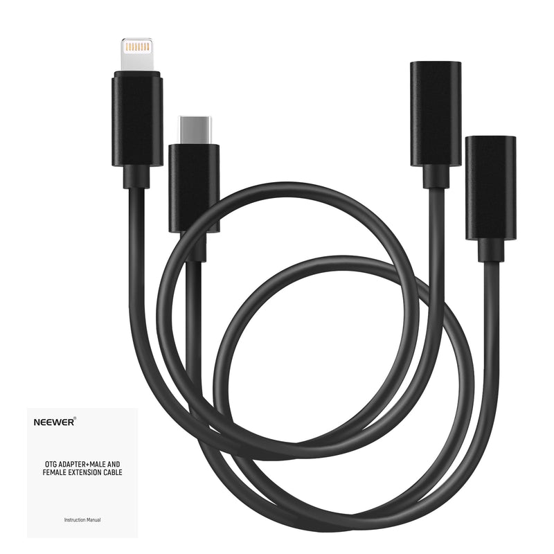 NEEWER 2 Pack OTG Adapter Cable Set, USB C Female to Type C Male + USB C Female to iOS Male, Compatible with iPhone iPad Android KM17 KM15 KM18 KM23 Wireless Microphone, 18"/45cm, LM7