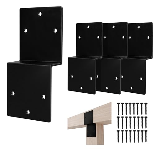 4pcs Z Brackets Black, Deck Joist Tie Plate Heavy Duty Steel 5'' x 5'' Z-Shape Connector Double Angle Channel Corner Brace Fit Beam Support Pergola Wood Shelves Fixing, Thickness 3 mm 4 Pieces