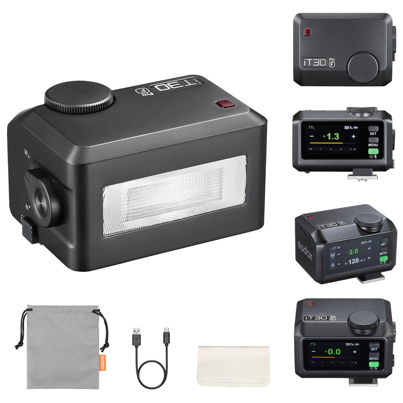 Godox iT30Pro-F Flash for Fujifilm, 2.8" Full-Color Touchscreen, 2.4G X Wireless TTL 1/8000 HSS Speedlight, 1.5s Recycle, 560 Full Power Flashes with Built-in Battery Portable Pocket Flash (Black) iT30Pro F for Fujifilm (Black)