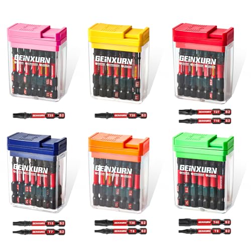 Geinxurn 90 Pieces Torx Impact Screwdriver Bits Set with Colorful Boxes, 2" Magnetic T7-T40 S2 Steel Multi Driver Bits with Box 2"-90PCS