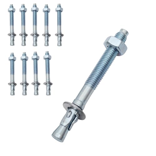 1/2 inch x 4 inch (M12x100mm) Zinc Plated Wedge Anchors, Heavy Duty Fastener for Concrete, 10pcs 1/2"x4"