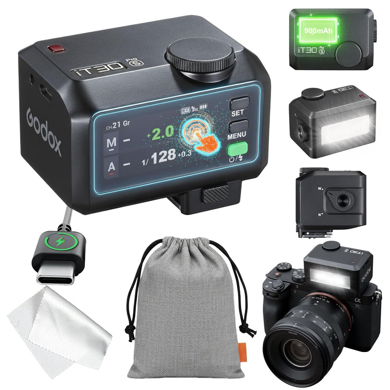 GODOX IT30 Pro S TTL Mini Flash & Trigger for Sony - GoDOx Authorized Distributor IT30Pro Wireless Master & Receiver Full-Color Touchscreen Speedlite HSS 1/8000s 2.4G Wireless X System Trigge Black