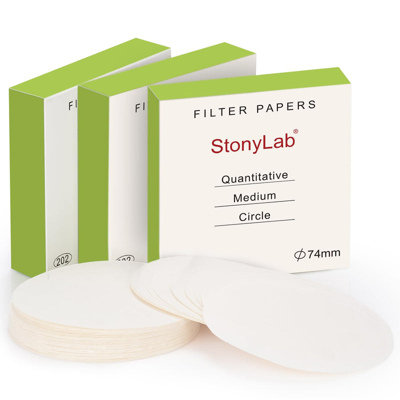 stonylab Quantitative Filter Paper Circles, 3-Box 74 mm Diameter Cellulose Filter Paper with 20 Micron Particle Retention Medium Filtration Speed, Set of 3 x 100 Pcs 74 mm (Pack of 3)