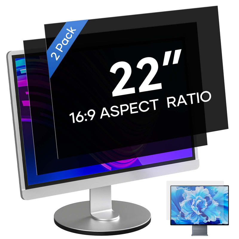 [2 Pack] 22 Inch Computer Privacy Screen for 16:9 Aspect Ratio Widescreen Monitor, Eye Protection Anti-Glare Blue Light Computer Privacy Filter, Detachable Scratchproof 22 Inch (Diagonal) - 16:9 Aspect Ratio