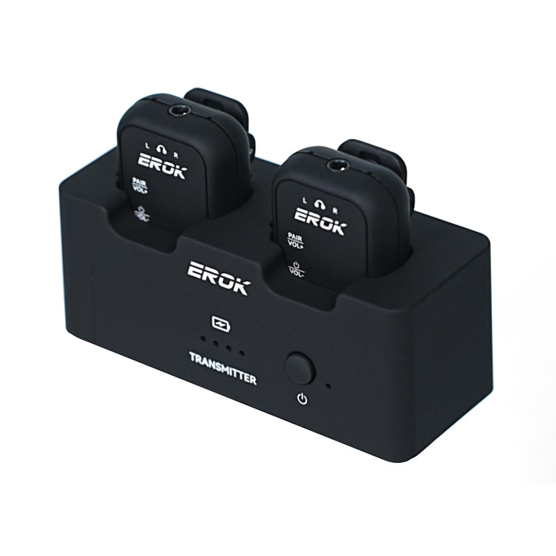 EROK 2.4G Wireless in-Ear Monitor System,Stereo Low Latency,Transmitter with Charging Base & Auto-Pairing Receivers,One-to-More for Home Recording & Small Gigs(1*Set) 1*Set