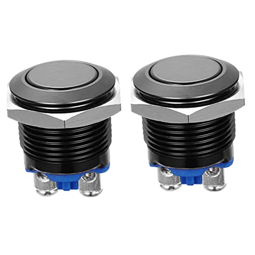 ABOOFAN 2 x Push Button Black Metal Shell Momentary Button Reset Push Button Built-in Button Locking Button