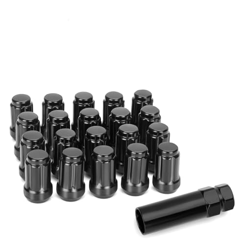 21PCS ATV 12x1.5 Lug Nuts Set, Black Spline Taper Seat Wheel Nuts (20+1) with Socket Key, for Polaris Ranger RZR XP General, Pioneer 500 700 1000, Aftermarket Wheel Use