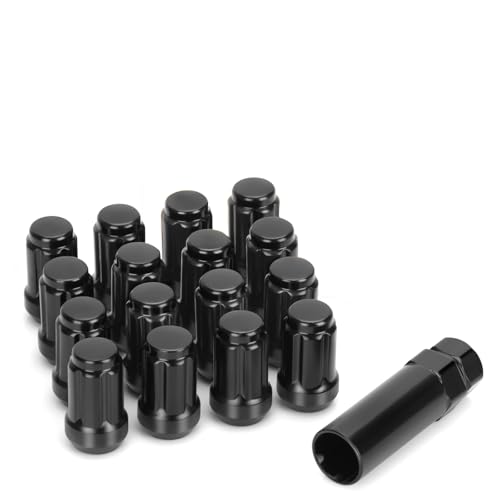 17PCS ATV 12x1.5 Lug Nuts Set, Black Spline Taper Seat Wheel Nuts (16+1) with Socket Key, for Polaris Ranger RZR XP General, Pioneer 500 700 1000, Aftermarket Wheel Use