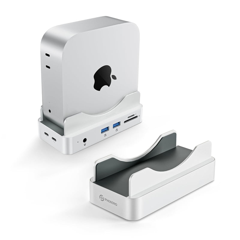 Phixero M4 Mac mini Dock with NVMe SSD Enclosure, 6-in-1 Aluminum Stand hub, 10Gbps USB-A, SD/TF Reader, Space-Saving Design. Single Dock