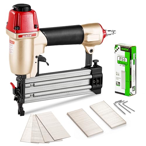 meite F50C Pneumatic Brad Nailer Kit Includes 2,000 Pcs 18 Gauge Stainless Steel Brad Nails 2", Ideal for Trim Work Furniture Building & DIY Projects