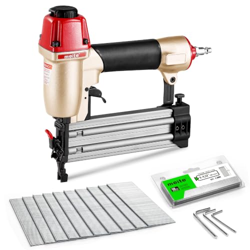 meite F50C Pneumatic Brad Nailer Kit Includes 1,000 Pcs 18 Gauge Brad Nails 1-1/2-Inch, Compatible with 5/8" to 2" Brad Nails, Ideal for Trim Work, Furniture Building & Finish Applications