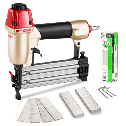 meite F50C Pneumatic Brad Nailer Kit Includes 2,000 Pcs 18 Gauge Stainless Steel Brad Nails 1-1/4", Ideal for Trim Work Furniture Building & DIY Projects