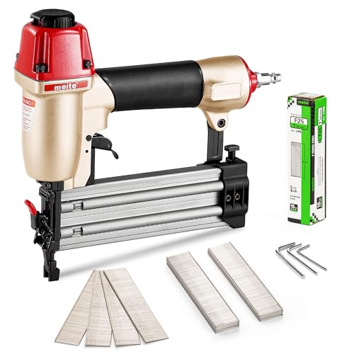 meite F50C Pneumatic Brad Nailer Kit Includes 2,000 Pcs 18 Gauge Stainless Steel Brad Nails 1", Ideal for Trim Work Furniture Building & DIY Projects