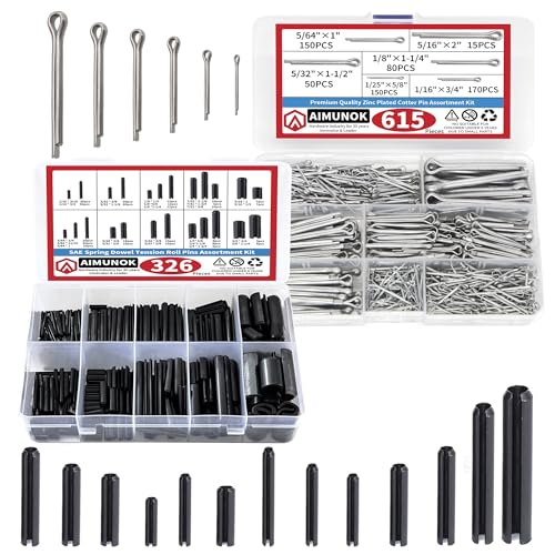 326-Piece Roll Pin Assortment Kit - 24 Sizes & 615-Piece Hairpin Cotter Pin Assortment Kit- - 6 Sizes