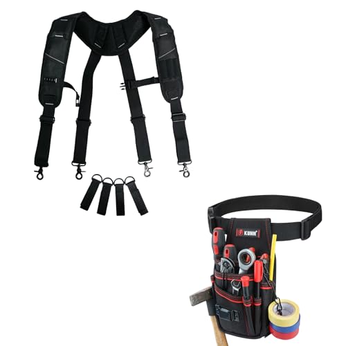 KUNN Tool Belt Suspenders & Electrician Tool Pouch with Belt Clip