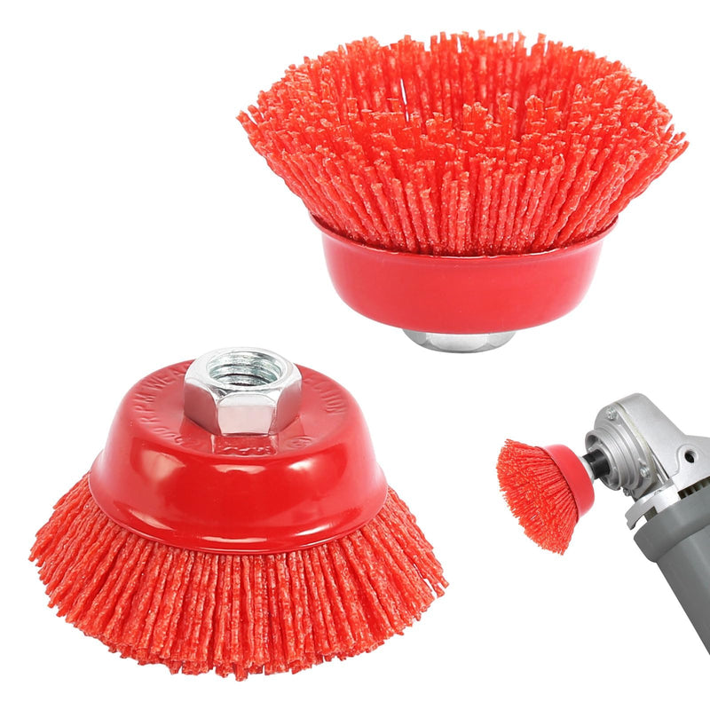 Cup Brush Angle Grinder, Pack of 2 M14 Nylon Brush Drill, Diameter 75 mm Nylon Brush, Sanding Filament, Cup Brush, Nylon Brush for Deburring, Rust Removal, Paint Removal
