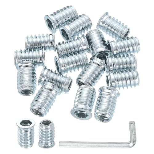uxcell 100 Pcs Threaded Insert for Wood, 5/16" - 18 Carbon Steel Threaded Studs Hex Socket Drive Nut Inserts Screw in Nut Fastener Connector with Hex Wrench 20mm Length for Home, Silver 5/16"-18x20mm