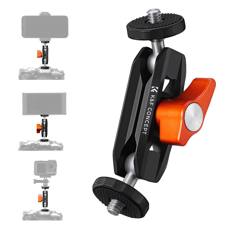 K&F Concept Dual Ball Heads Magic Arm, Articulating Mini Magic Arm with 1/4"-20 Screw, 360° Swivel Ball Head, Aluminum Alloy Camera Monitor Mount Arm for Camera, Light, Microphone, Monitor