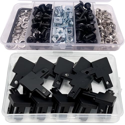 200pcs M5 T-Nuts Screws Kit; 12Sets 2020 Aluminum Extrusion Hardware Accessories with Screws&Wrench, 12Pcs Black 3-Way Bracket with 50Pcs Set Screws for 2020 V T Slot Rail Aluminum Extrusion Profile
