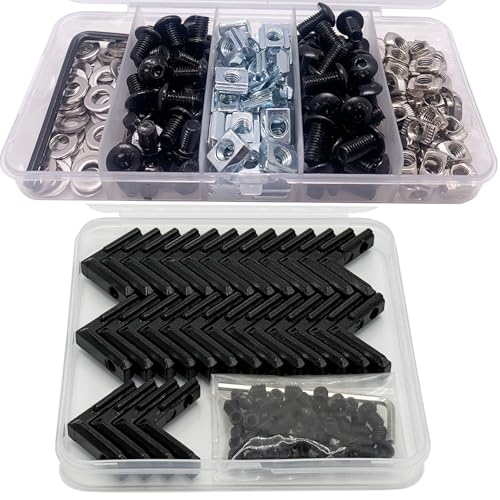 200pcs M5 T-Nuts Screws Kit;30Pcs Black 2020 Corner Bracket with 62Pcs T Nuts for 8020 2040 2020 T Slot Extruded Aluminum Rail