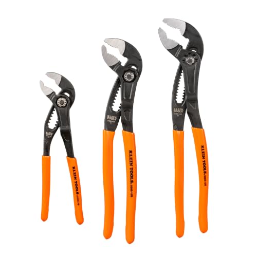 Klein Tools D5053BKIT 3-Piece Adjustable Pliers, Quick-Adjust Klaw Pump Pliers Set, 7-Inch, 10-Inch, and 12-Inch, Compact Design with V-Jaw and Hardened Teeth for Maximum Torque 3-Piece Set