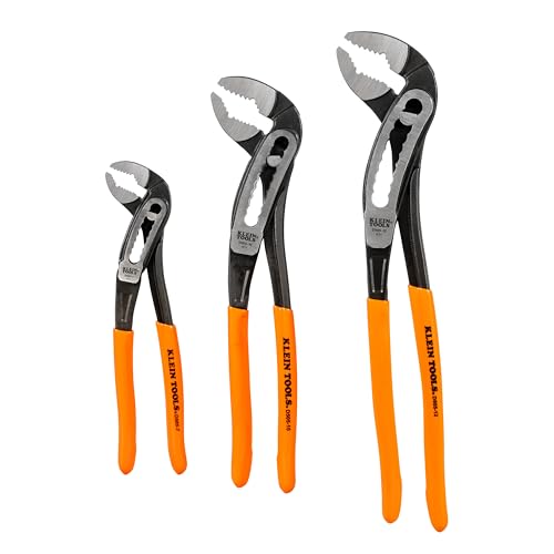 Klein Tools D5053KIT 3-Piece Classic Klaw Pump Pliers Set, 7-Inch, 10-Inch, and 12-Inch Pump Pliers, Compact Design with V-Jaw and Hardened Teeth for Maximum Torque 3-Piece Set