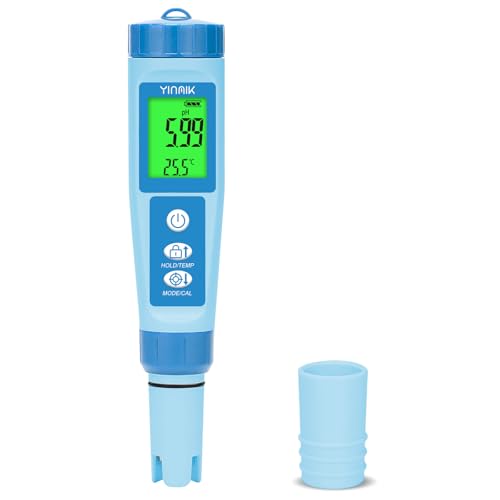 YINMIK pH Meter Digital pH EC Meter Grow Pool pH Meter | pH EC Meter for Hydroponics, TDS Tester for Drinking Water, 4-in-1 pH Conductivity PPM Temp Meter for Pools Aquarium blue pH meter