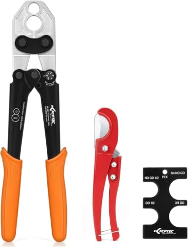 KF CPTEC PEX Crimping Tool Kit, Dual-Jaw 1/2 & 3/4 in Copper Ring Crimper KF-8601SET