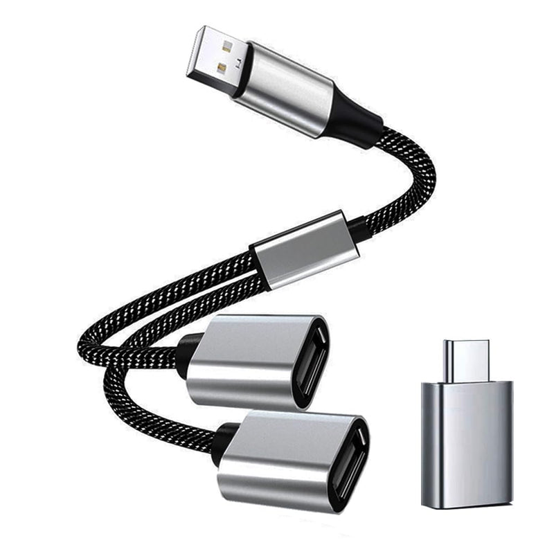 USB Splitter, USB 2.0 Male to Dual Female Cable Splitter, Multiple Hub, Data & Charger Power, with USB C Adapter, Compatible with iPhone 16/15, iPad, MacBook Pro/Air, Samsung Galaxy