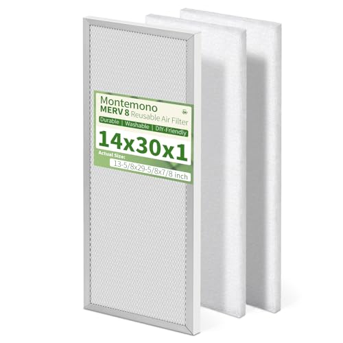 14x30x1 Reusable Air Filter MERV 8 Washable Furnace & AC Filter with 2 Extra Media Pads, Aluminum Electrostatic Air Filters for Home, Fits HVAC System, Air Conditioner, Air Handler 30" x 14" x 1"