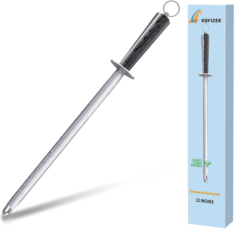 【𝐂𝐨𝐦𝐦𝐞𝐫𝐜𝐢𝐚𝐥 𝐆𝐫𝐚𝐝𝐞】Honing Rod,12" Knife Sharpener Rod Knife Sharpening Steel Rod Adopt 66HRC Hard Alloy Steel Material With Rosewood handle for Knives 12’