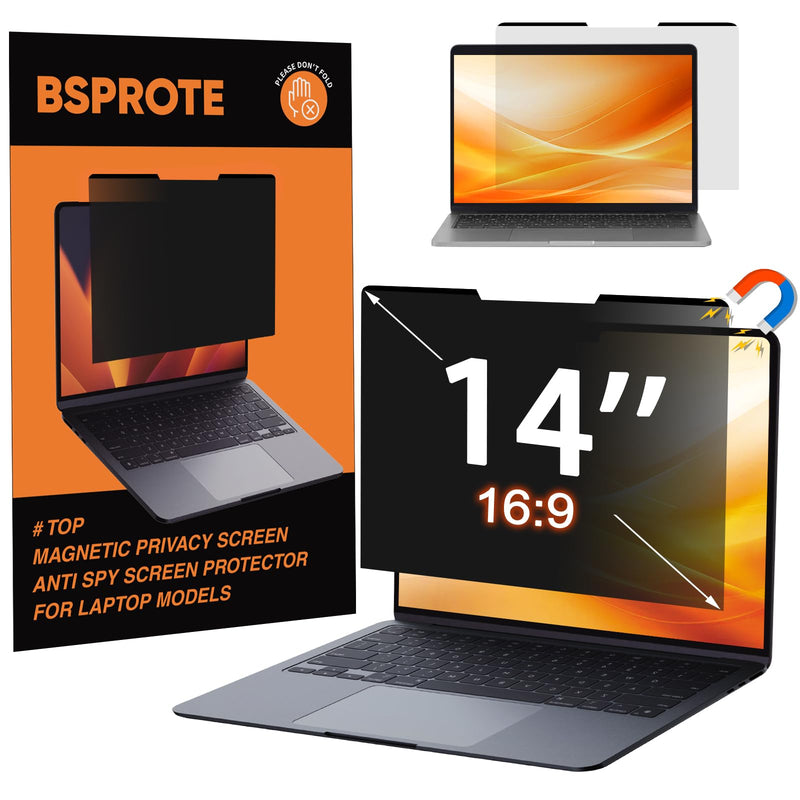 Magnetic Laptop Privacy Screen 14 Inch (Diagonal) 16:9 Display- Removable Anti-Glare Blue Light Filter, Computer Privacy Screen Shield Compatible with 14'' Hp Acer Asus Lenovo Dell Monitor 14 Inch with 16:9 Aspect Ratio
