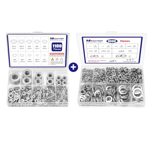 1100 Pcs Flat Washers Assortment Kit & 1100 Pcs SAE Spring Lock Washers Assortment Kit