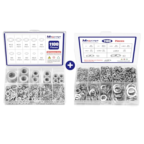 1100 Pcs Flat Washers Assortment Kit & 1100 Pcs Metric Spring Lock Washers Assortment Kit
