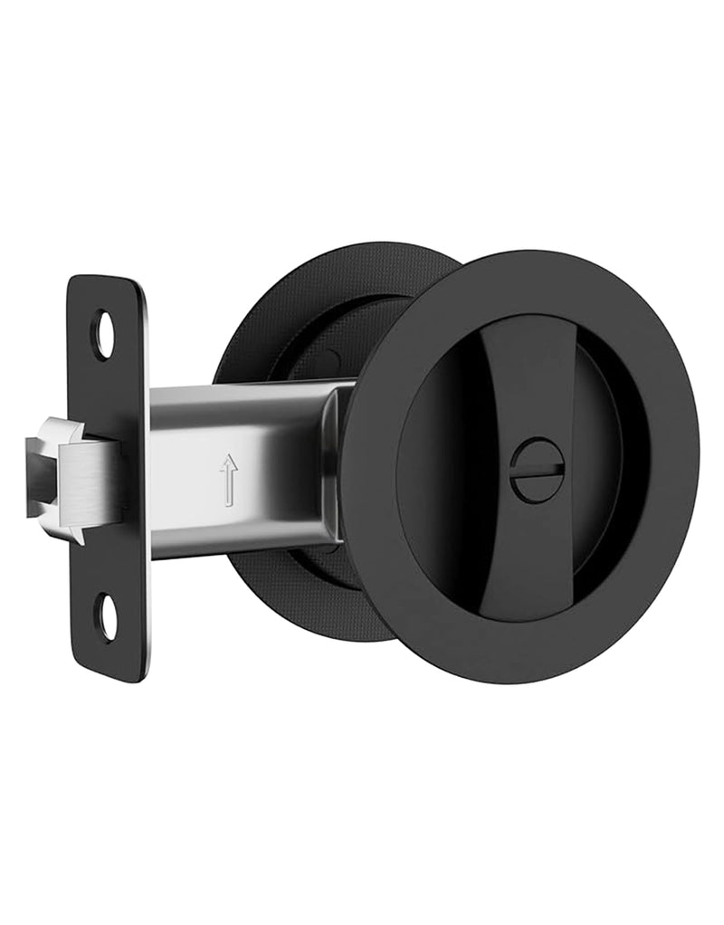 Pocket Door Hardware Black, Pocket Door Lock, Pocket Door Latch, Matte Black Contemporary Sliding Pocket Door with Privacy Lock for Bathroom & Bedroom (1 Pack, Round) 1 Pack Matte Black (Round)