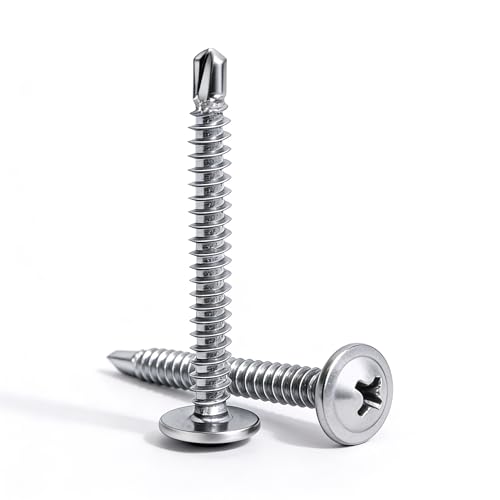 300 PCs #10 x 1-1/2 Truss Head Sheet Metal Screws - M4.8 x 38 Zinc Plated Phillips Drive Carbon Steel Wide Head Screws for Thin Metal #10x1-1/2" Silver 300