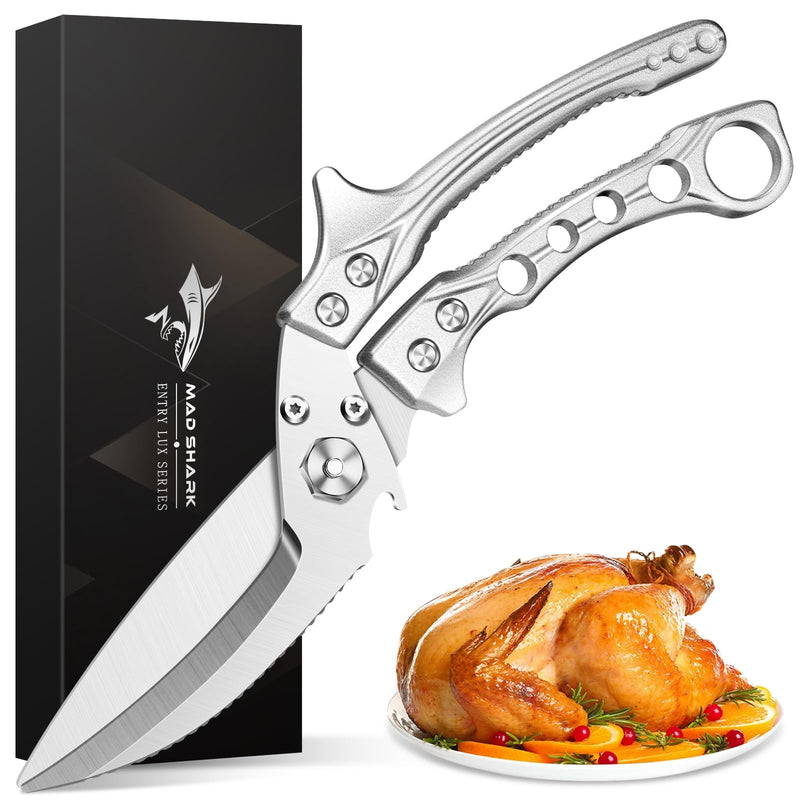 MAD SHARK Heavy Duty Poultry Shears, Kitchen Shears with Safety Lock, Meat Cutting, All Purpose Kitchen Scissors for Chicken, Turkey, Vegetable, Fish, Dishwasher Safe American