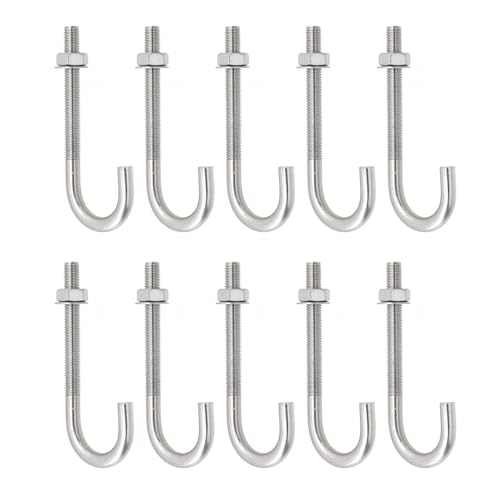 MY MIRONEY 10Sets J Bolt with Nut Washer, 3/8" x 4.72", Type 2