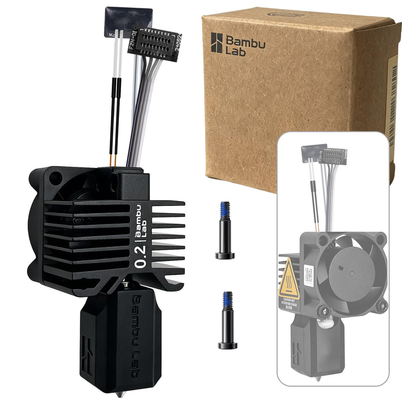 Original Bamboo Lab P1 Hotend Assembly Complete with Stainless Steel 0.2mm Nozzle,Ceramic Heater,Thermistor, Cooling Fan,Silicone Sock for P1S P1P 3D Printer Extruder Heating Block Replacement P1 Series