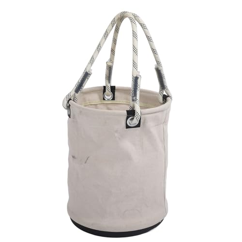 KIMISS Canvas Tool Bucket with Plastic Bottom, for Maintenance Work, 40x30cm Organizer Holds 30KG, Nails Bolts Storage, Portable Mini Tool Bag White