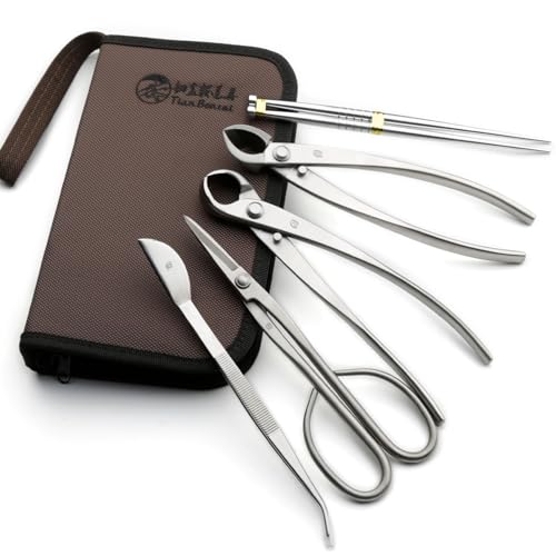 Bonsai Tools 5-Piece Alloy Steel Bonsai tool Kit In Cluding 210mm Long Handle Scissors / 205mm Branch Cutter / 205mm Knob Cutter / 200mm Straight Root Hook/Tweezers (NBK5-01)